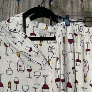 Olivia Sky Wine Glass and Bottle Pajama Set - Red and White